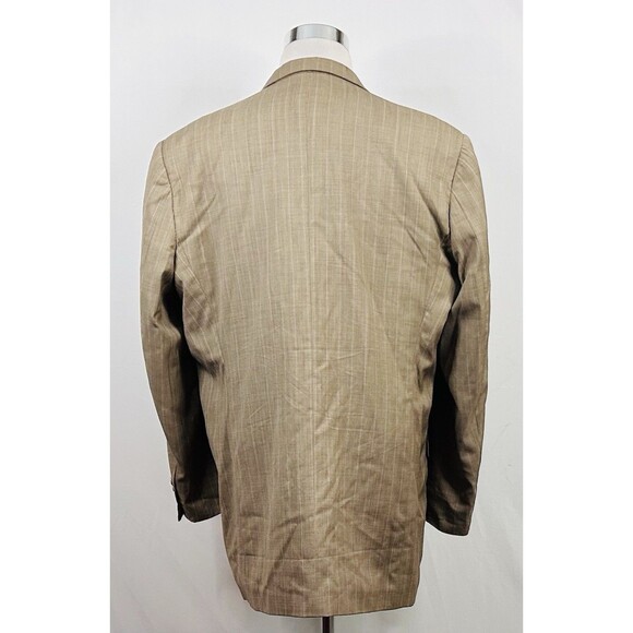 Mantoni 46L Suit 36x31 Pleated Beige Striped 100% Wool Four Button Lined - Picture 6 of 12